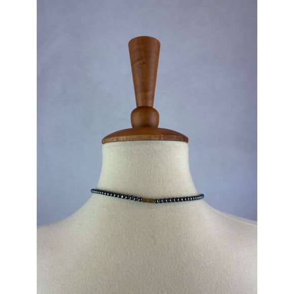 Handmade Hematite Raw Amethyst Beaded Necklace Gold Accents - Picture 4 of 8